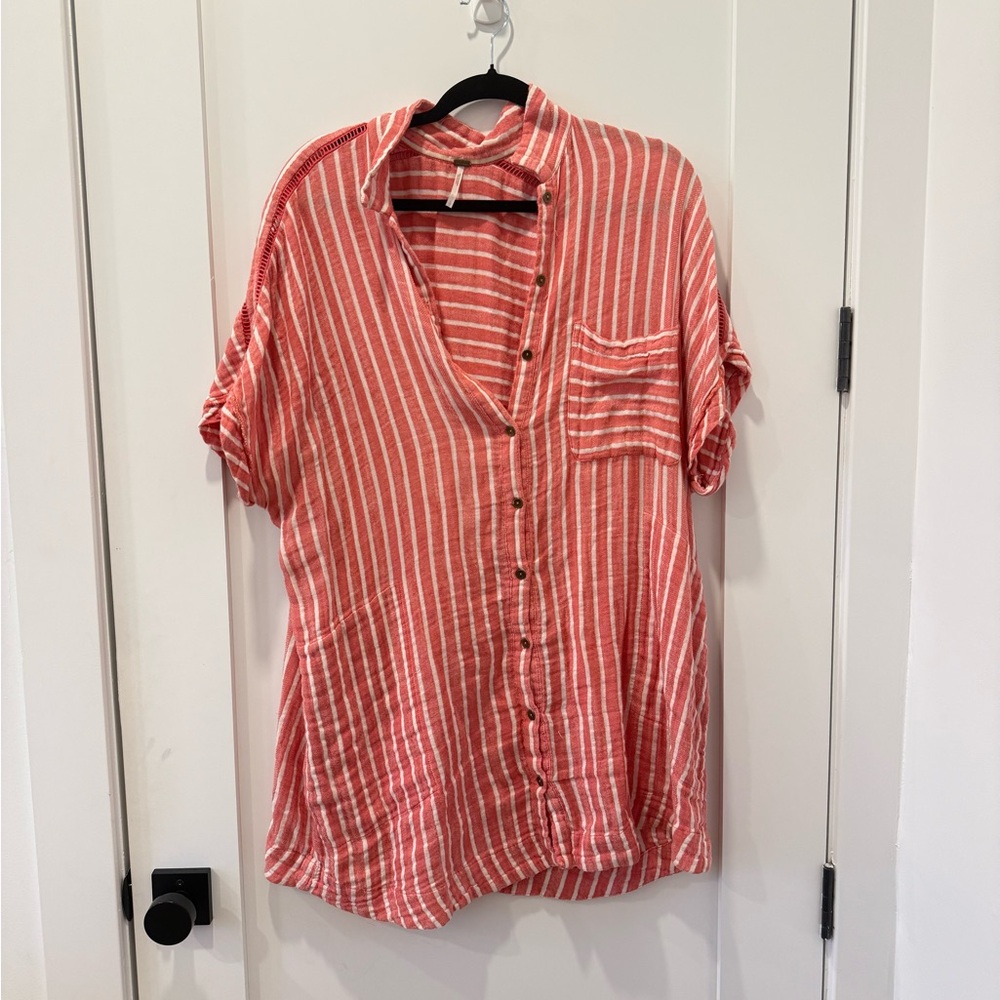 Free People Striped Coral Button-Up Women's Dress / Coverup
